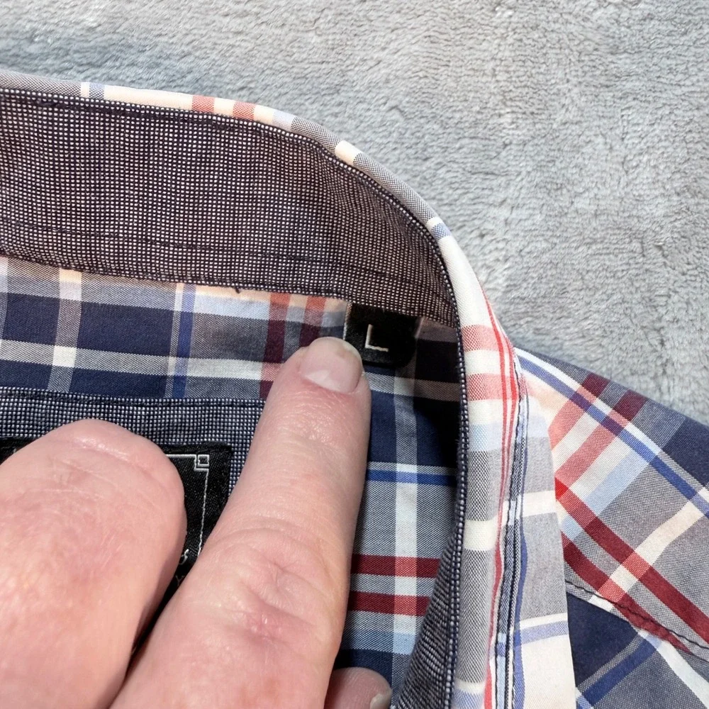 7 Diamonds Plaid Button Down Shirt Men's Large Red Blue White Long Sleeve Casual
